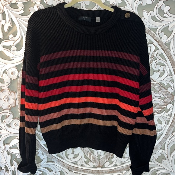 T Tahari Sweaters - T Tahari Black Crew neck Super Plush Rainbow Stripe Sweater sz Large EUC